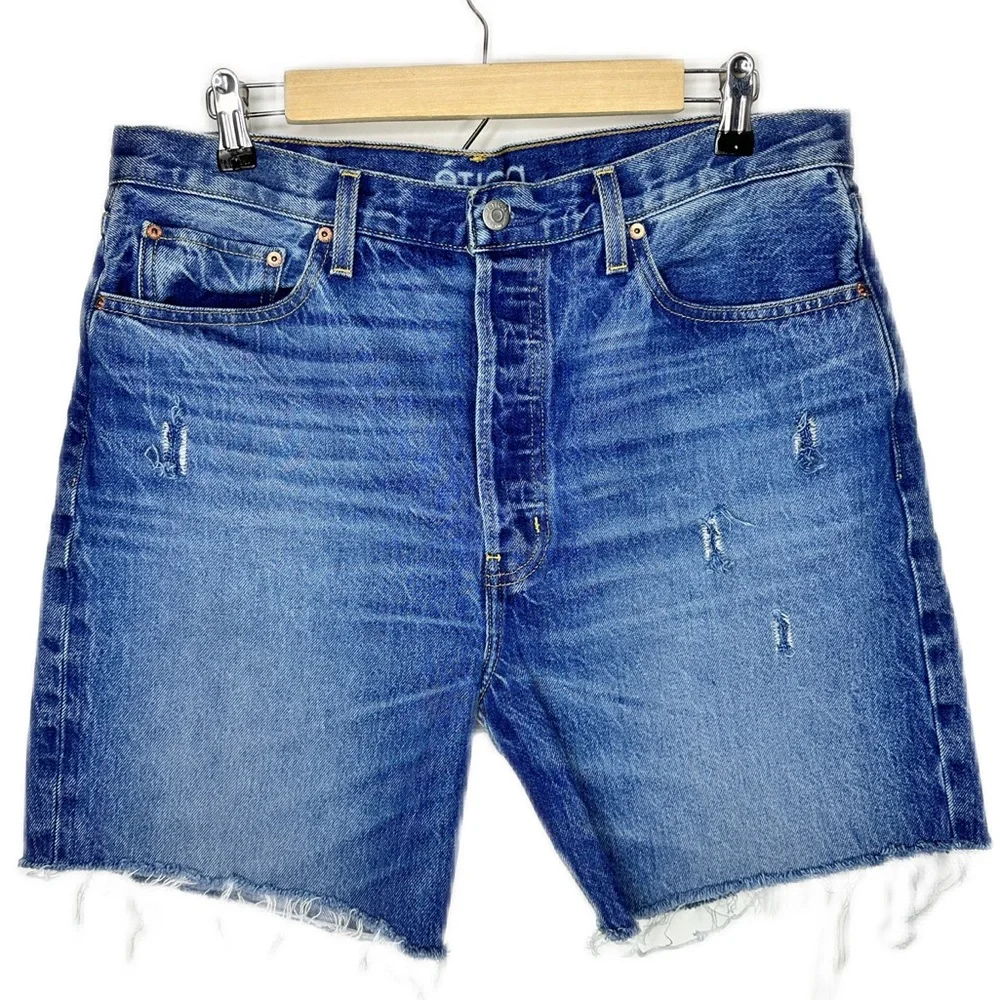 ÉTICA Distressed Denim Cutoff Midi Shorts Women’s Size 31 - Picture 1 of 9